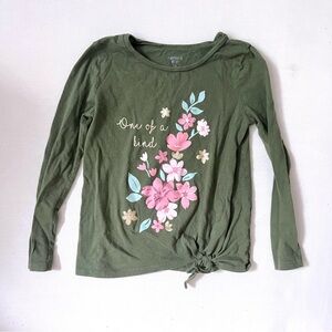 Carters Kids Girls Army Green Floral Long Sleeve One Of a Kind Size 5